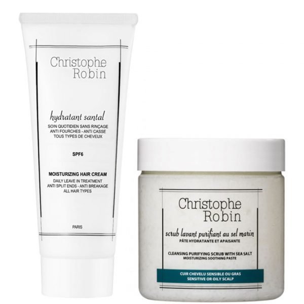 Christophe Robin Cleansing Purifying Sea Salt Scrub 250 Ml And Moisturizing Hair Cream 100 Ml
