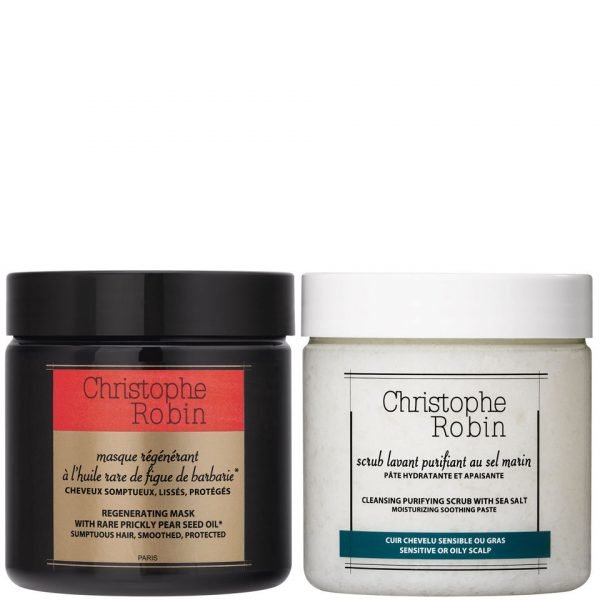 Christophe Robin Sea Salt Scrub 250 Ml & Regenerating Mask With Rare Prickly Pear Seed Oil 250 Ml