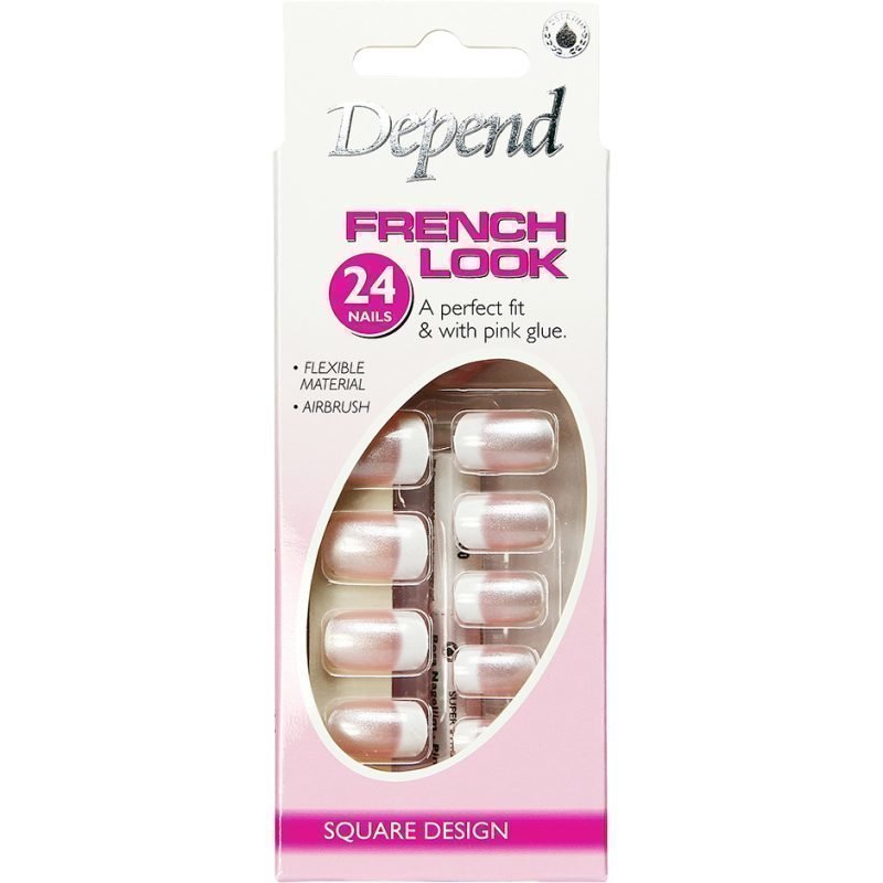 Depend French Look 11 Artificial Nails Pink Square Design 24 Nails