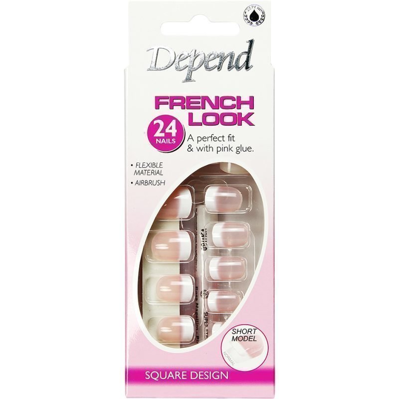 Depend French Look 5 Artificial Nails Pink Short Square Design 24 Nails