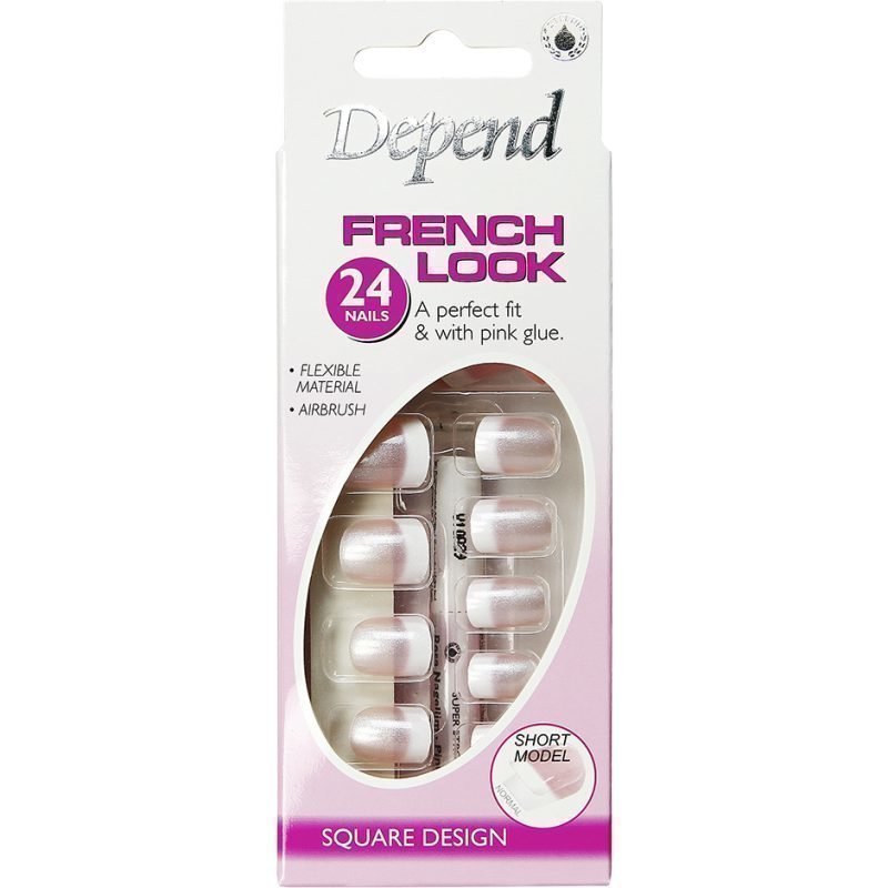 Depend French Look 6 Artificial Nails Pink Short Square Design 24 Nails