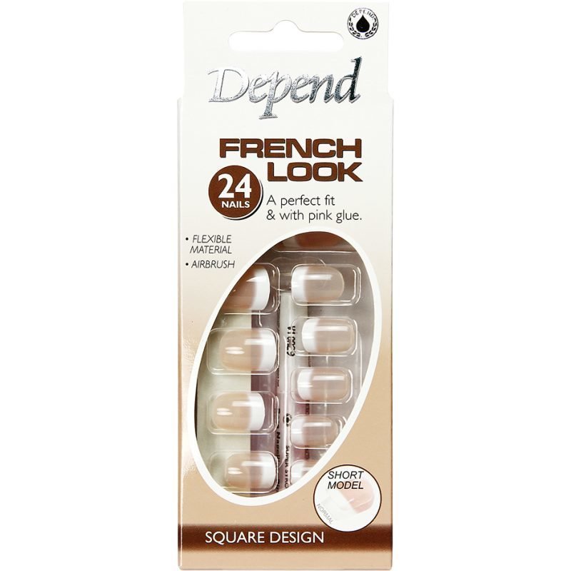 Depend French Look Artificial Nails Beige Short Square Design 24 Nails