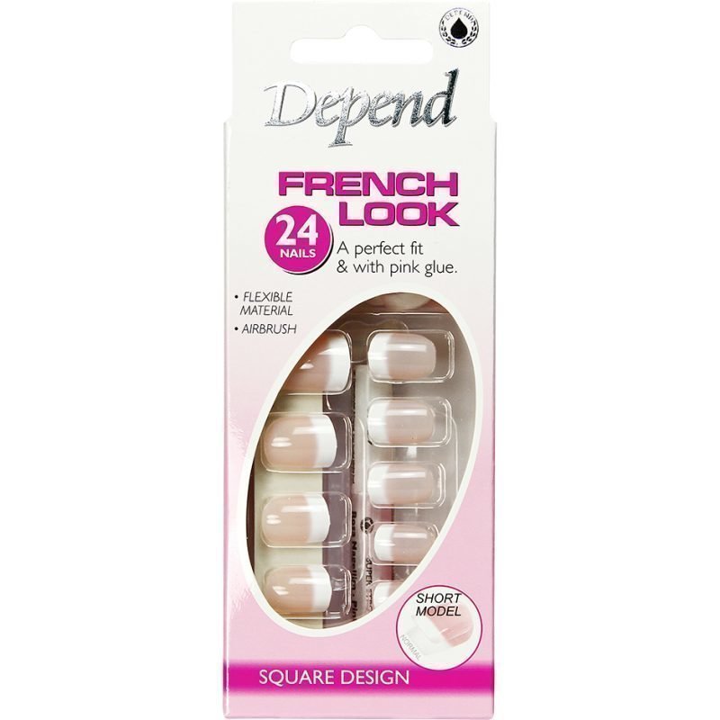 Depend French Look Artificial Nails Pink Short Square Design 24 Nails