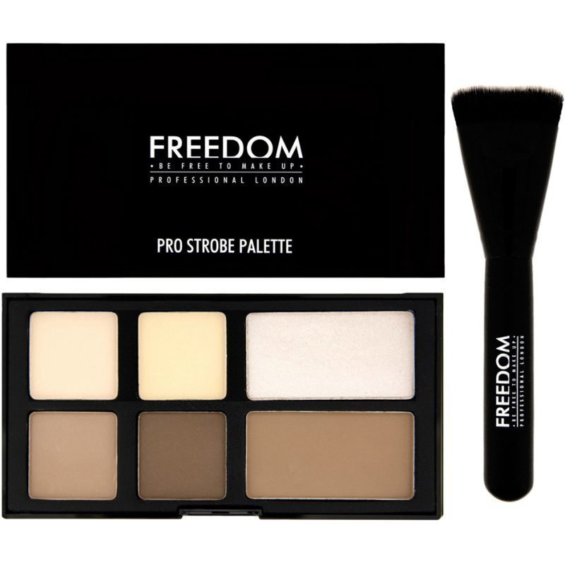 Freedom Makeup London Pro Strobe Palette 2 x Matte Highlighters 1 Shimmer Highlighter 3 x Matte Contours 1 Pro Strobe Brush