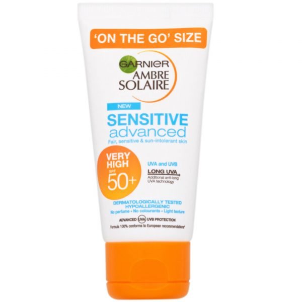 Garnier Ambre Solaire Sensitive Sun Cream Spf 50+ 50 Ml Travel Size