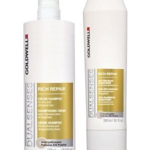 Goldwell Dualsenses Rich Repair Pakkaus: Shampoo 500 ml + Hoitoaine 200 ml