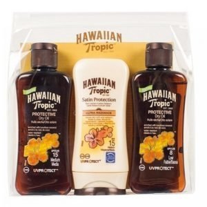 Hawaiian Tropic Mini Kit 3x100 Ml Protective Dry Oil Spf8 / Spf15 + Satin Prot Lotion Sp Aurinkovoide