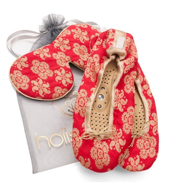 Holistic Silk Eye Mask Slipper Gift Set Scarlet Various Sizes L