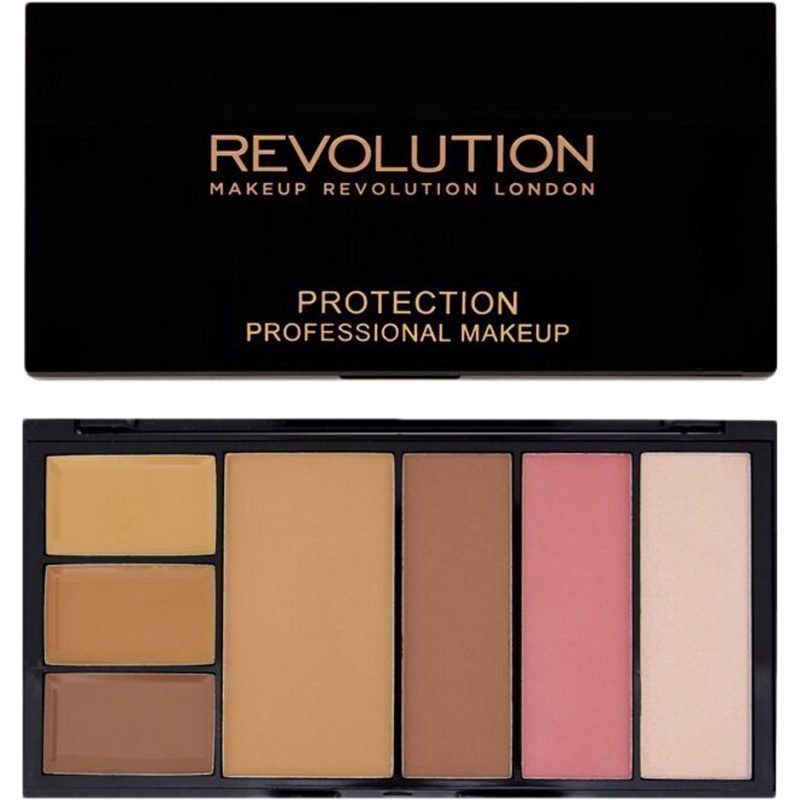 Makeup Revolution Protection Professional Makeup 3 Super Blending Concealers & Silk Touch Anti Shine Powder & Contouring Kit Medium/Dark