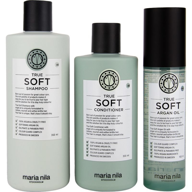 Maria Nila True Soft Trio Shampoo 350ml Conditioner 300ml Argan Oil 100ml