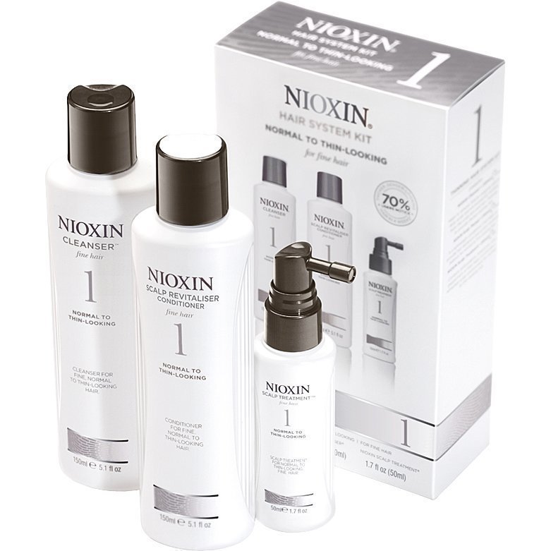 Nioxin Hair System Kit 1 (Fine Hair) Cleanser 150ml Scalp Revitaliser Conditioner 150ml Scalp Treatment 40ml