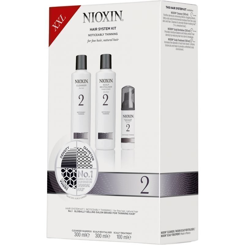 Nioxin Hair System Kit 2 (Fine Hair) Cleanser 300ml Scalp Revitaliser Conditioner 300ml Scalp Treatment 100ml