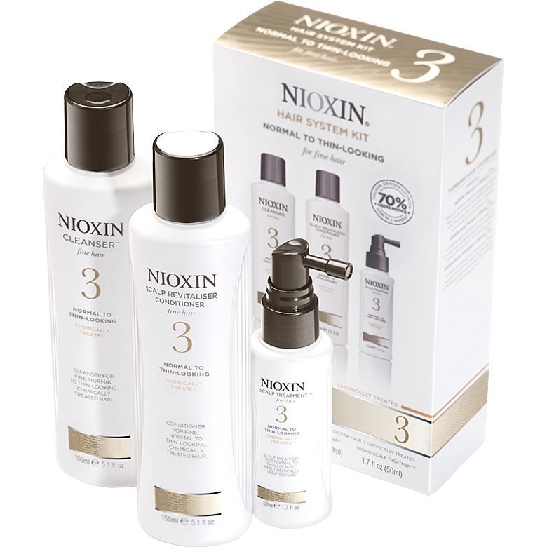 Nioxin Hair System Kit 3 (Fine Hair) Cleanser 150ml Scalp Revitaliser Conditioner 150ml Scalp Treatment 50ml