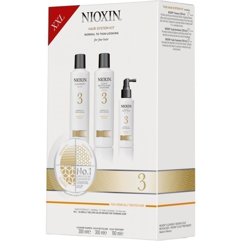 Nioxin Hair System Kit 3 (Fine Hair) Cleanser 300ml Scalp Revitaliser Conditioner 300ml Scalp Treatment 100ml