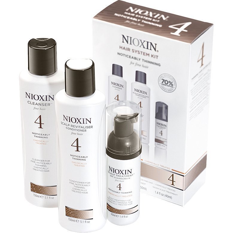 Nioxin Hair System Kit 4 (Fine Hair) Cleanser 150ml Scalp Revitaliser Conditioner 150ml Scalp Treatment 40ml