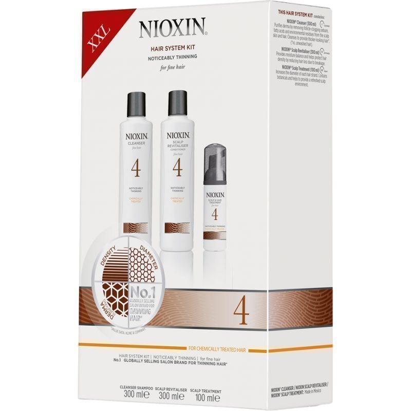 Nioxin Hair System Kit 4 (Fine Hair) Cleanser 300ml Scalp Revitaliser Conditioner 300ml Scalp Treatment 100ml