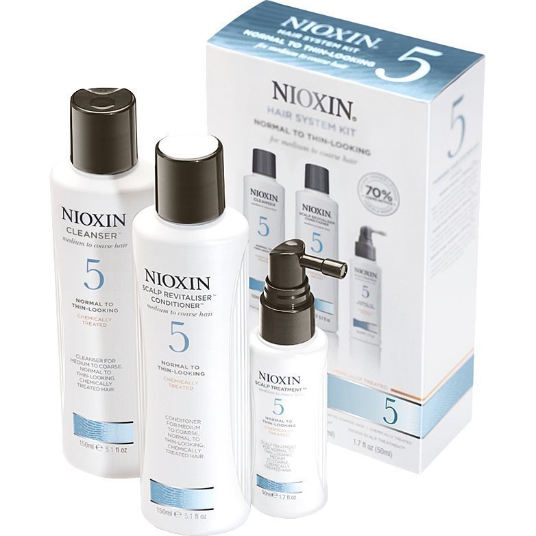 Nioxin Hair System Kit 5 (Medium to Coarse Hair) Cleanser 150ml Scalp Revitaliser Conditioner 150ml Scalp Treatment 50ml