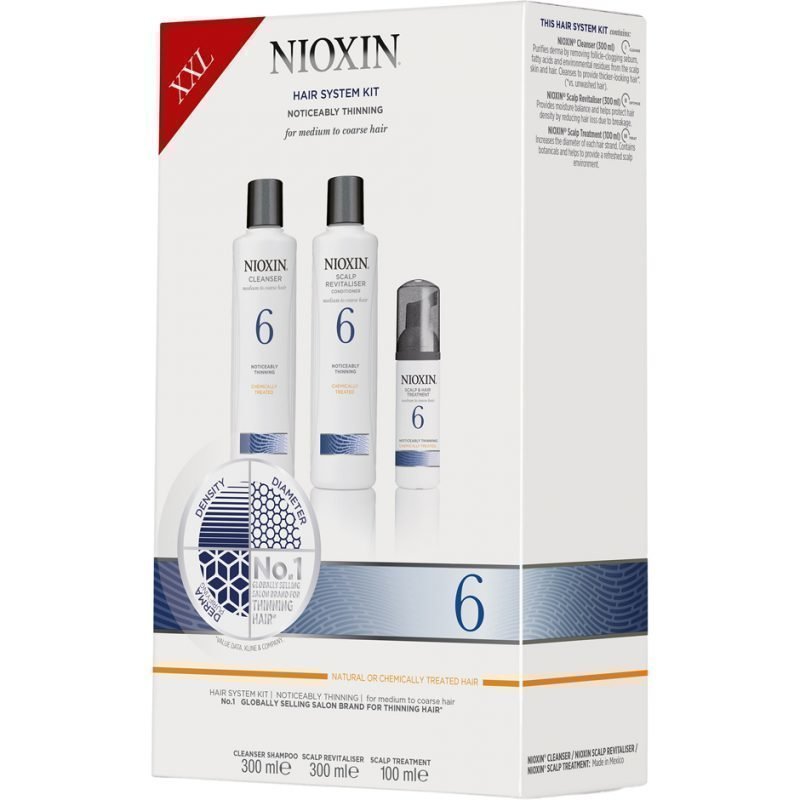 Nioxin Hair System Kit 6 (Medium to Coarse Hair) Cleanser 300ml Scalp Revitaliser Conditioner 300ml Scalp Treatment 100ml