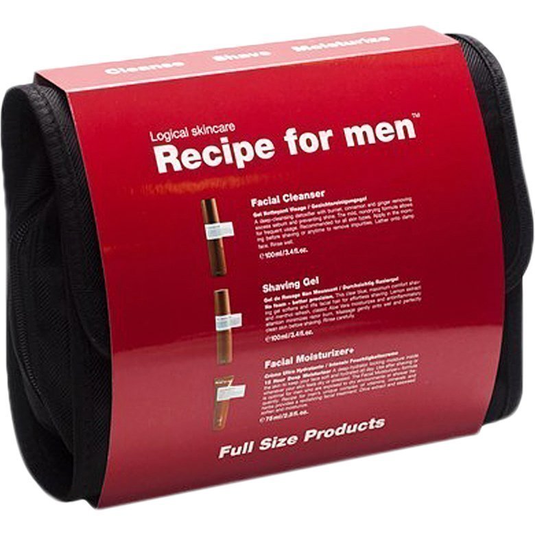 Recipe for men 3-Way Gift Bag Red Facial Cleanser 100ml Clear Shaving Gel 100ml Facial Moisturizer 75ml