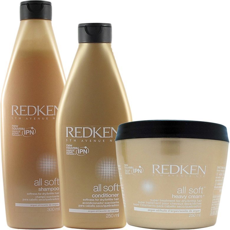 Redken All Soft Trio Shampoo 300ml Conditioner 250ml Heavy Cream 250ml