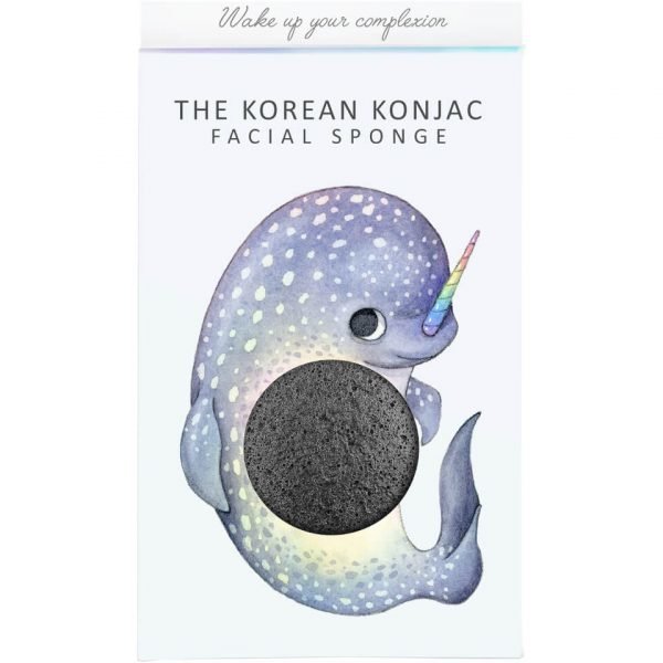 The Konjac Sponge Company Mythical Narwhal Konjac Sponge Box And Hook Bamboo Charcoal 30 G