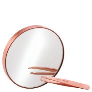 Tweezerman Rose Gold Mini Slant Tweezer And 10x Mirror