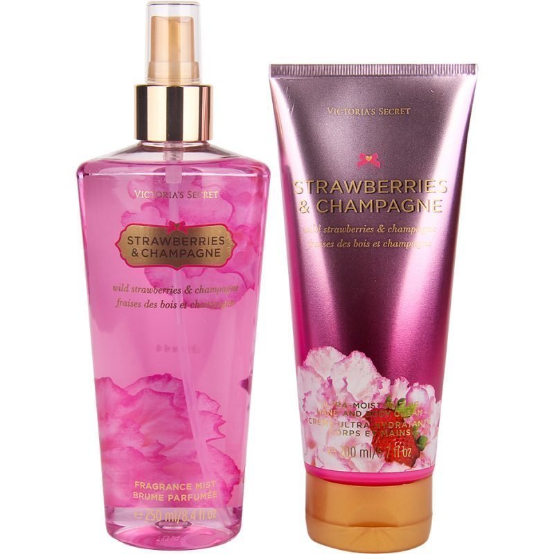 Victoria's Secret Strawberries & Champagne Duo Body Mist 250ml Ultra moisturizing Hand & Body Cream 200ml