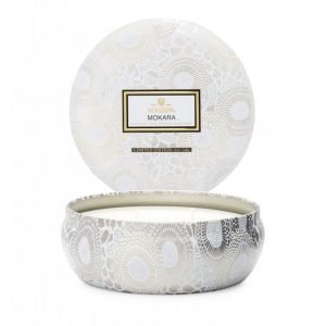 Voluspa Mokara 3 Wick Candle Decorative Tin Tuoksukynttilä Valkoinen